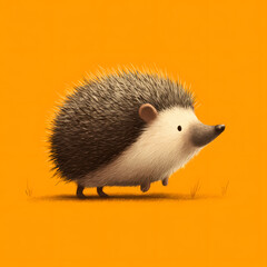 A cartoon hedgehog is standing on a yellow background
