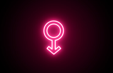 Neon glowing pink color gender icon on black background. Neon bright male and female sign. Neon indicating gender icon. Feminine and masculine symbol. Neon bright Male female gender sign.
