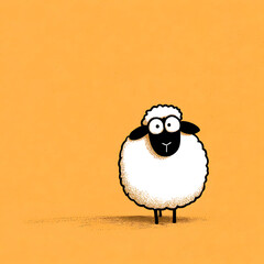 A cartoon sheep is standing on a yellow background