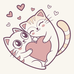 Vector art of two cute cartoon cats hugging each other with love and affection