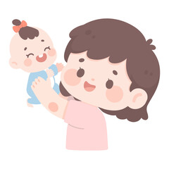 Cartoon Illustration of mother Holding Baby