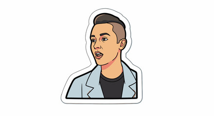 Cartoon Portrait Sticker of a Surprised Young Man in a Suit Jacket