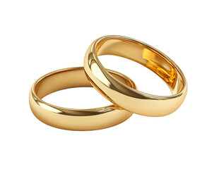Two gold wedding bands, overlapping, glossy finish