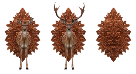 Ornate Deer Mounts on Decorative Frames.