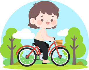 Cartoon Child Riding Bicycle Outdoors Illustration