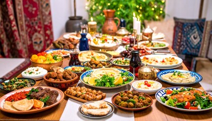 Festive Feast A Bountiful Table Laden with Delicious Dishes, Ready for a Celebration