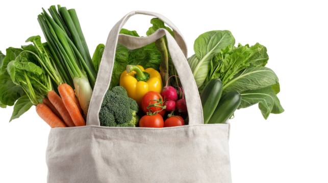 cloth shopping bag filled with fresh vegetables