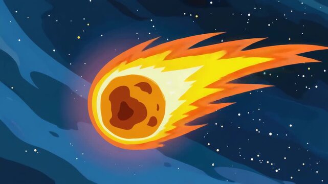 A cartoonish depiction of a comet with a yellow tail. The comet is falling towards the ground