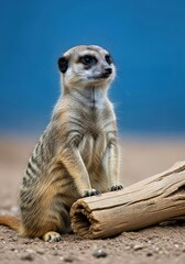 Fototapeta premium Vulnerable Meerkat Dynamic Action Shot Blue Hour Light Environmental Portrait Detail