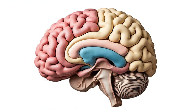 Anatomy & Physiology A labeled cross-section of the cerebral cortex, isolated on white, showing gray matter, white matter, gyri, sulci, and functional areas(1)