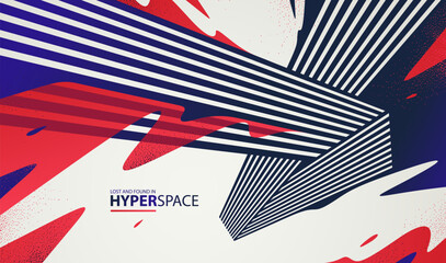 Fluid splash in motion over 3D lines in perspective space vector abstract background, energy blast explosion in chaos, surreal explosion art wallpaper. © Sylverarts