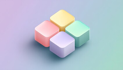 Pastel 3D Square Shapes on Delicate Background