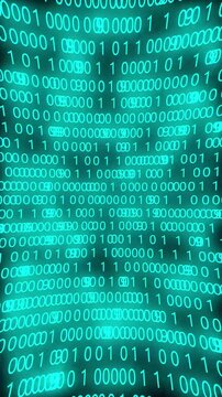 Digital numbers codes moving in cyberspace - Technology background. Binary code matrix array background, empty copy space area for logo or text VFX design. Shiny numbers of 1 and 0 animated.