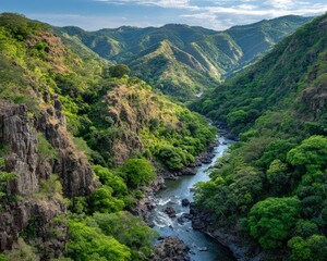 Fototapeta premium River Winding Through Lush Green Valley
