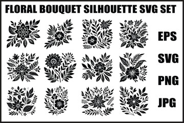 Black Floral Bouquet Vector Set
