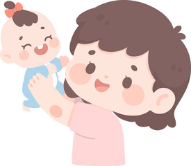 Cartoon Illustration of mother Holding Baby