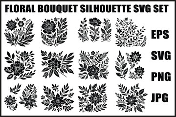 Black Floral Bouquet Vector Set
