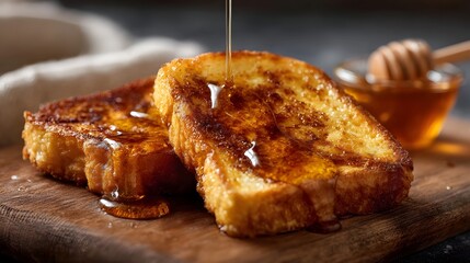 Crispy golden toast drizzled with sweet honey