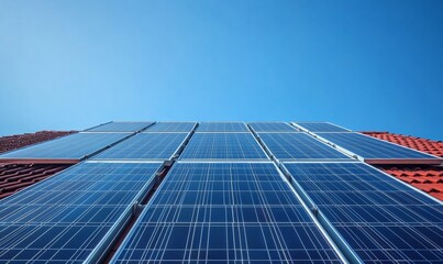 Modern eco-friendly home equipped with high-efficiency residential solar panels on the roof, harnessing renewable energy from the sun for sustainable power generation, symbolizing, Generative AI