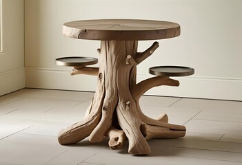 Exquisite Live Edge Tree Trunk Side Table with Dual Shelves