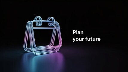 Calendar and Planning the Future: A digital illustration featuring a stylized calendar, its metallic outline illuminated in vibrant neon colors, suggesting a modern approach to future planning.