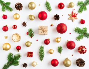 Christmas ornaments and decorations flatlay
