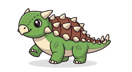 Fototapeta premium A cute baby Ankylosaurus sticker design, chibi cartoon style, 2D flat vector icon illustration of an adorable little. Kawaii style, character art, isolated on white background