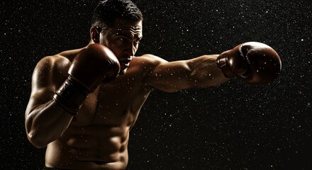 Explosive Power - A Muscular Boxers Punch Cuts Through Darkness and Spray.