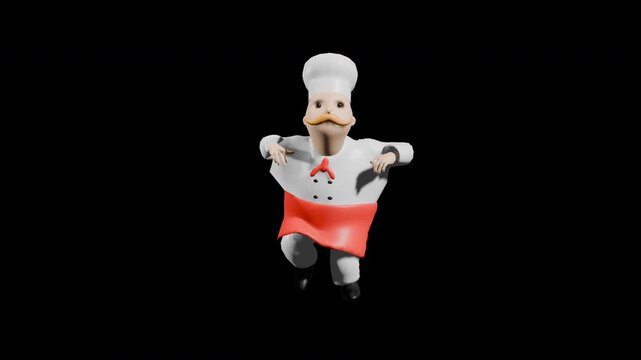 3d render chef dancing. dancing running man. prores 4444