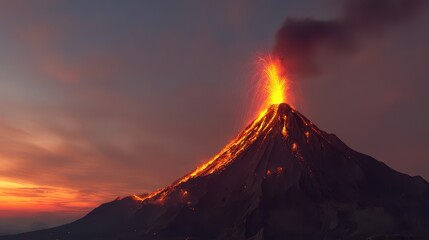 Dramatic volcanic eruption at twilight.