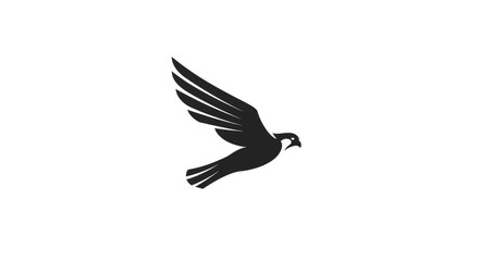 Fototapeta premium Elegant Black Bird Silhouette Soaring Against White Background, Logo Design.