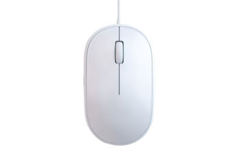 A plain white computer mouse, oval-shaped, is centered against a black background.  A small button is visible on the top
