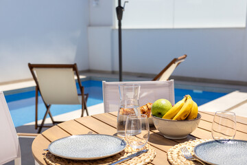 Breakfast Table with Poolside View