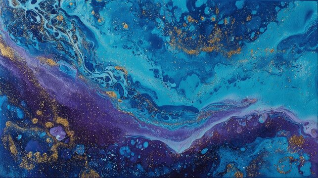 Abstract Fluid Art With Blue Purple Gold Colors