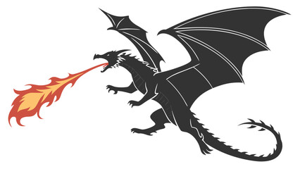 Vector art of silhouette illustration of a dragon breathing fire, a mythical creature