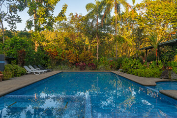 Swimming pool at sunrise, Mindo cloud forest, Ecuador.