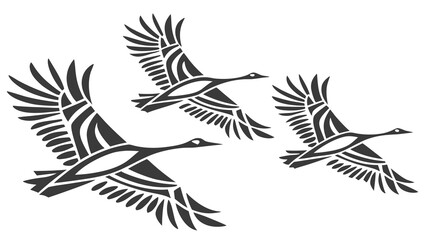 Vector art of three stylized birds in flight, , showcasing a decorative pattern and abstract design