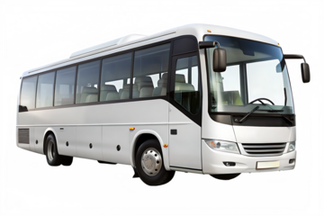 White passenger bus with colorful glitch art border on white background transport isolated on a transparent background