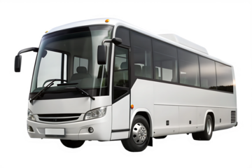 White passenger bus with transparent background and subtle colorful edges transport isolated on a transparent background