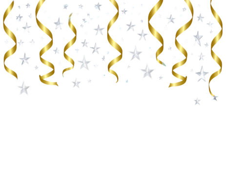Festive Holiday Banner with Golden Ribbons and Stars, Transparent PNG