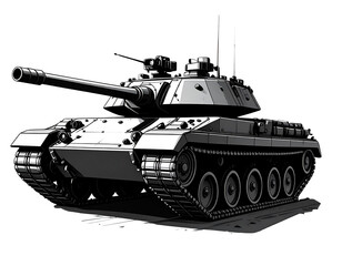 Bold black and white vector image of a formidable battle tank 
