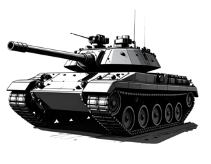 Bold black and white vector image of a formidable battle tank 