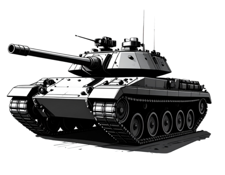 Bold black and white vector image of a formidable battle tank 