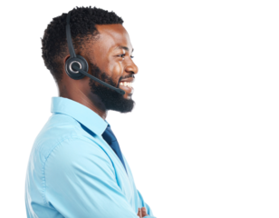 Customer Support Representative Looking Sideways, Wearing Headset, PNG