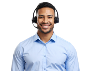 Smiling African American Male Call Center Operator with Headset, Front Portrait PNG