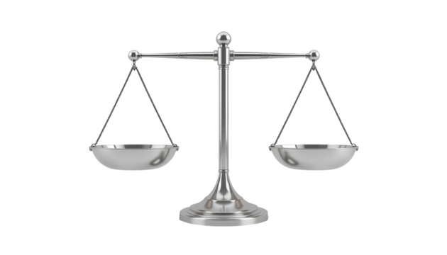 3D Silver Balance Scale – Rendered Justice Weighing Pans Isolated PNG