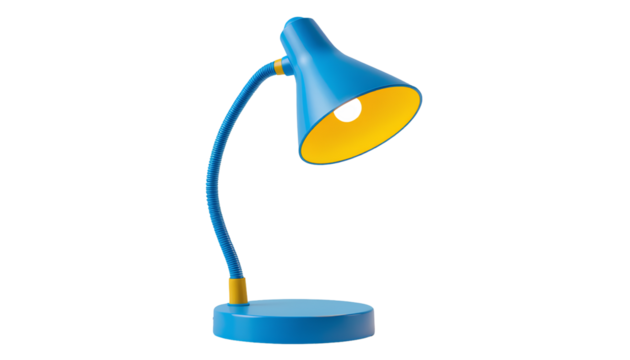 Blue Desk Lamp with Yellow Interior – Modern Table Lamp on Matching Base Isolated PNG