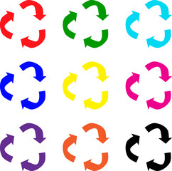 Colorful Recycle Icon Set. Vector collection of recycling symbols for environmental and sustainability concepts. Multicolor eco-friendly signs for infographics.