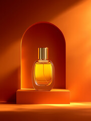 Modern Perfume Bottle in a Glowing Arch