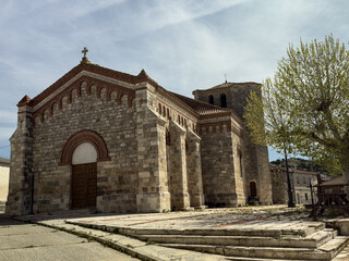 Obraz premium Romanesque church of San Juan in Villaconancio with brick and stone facade